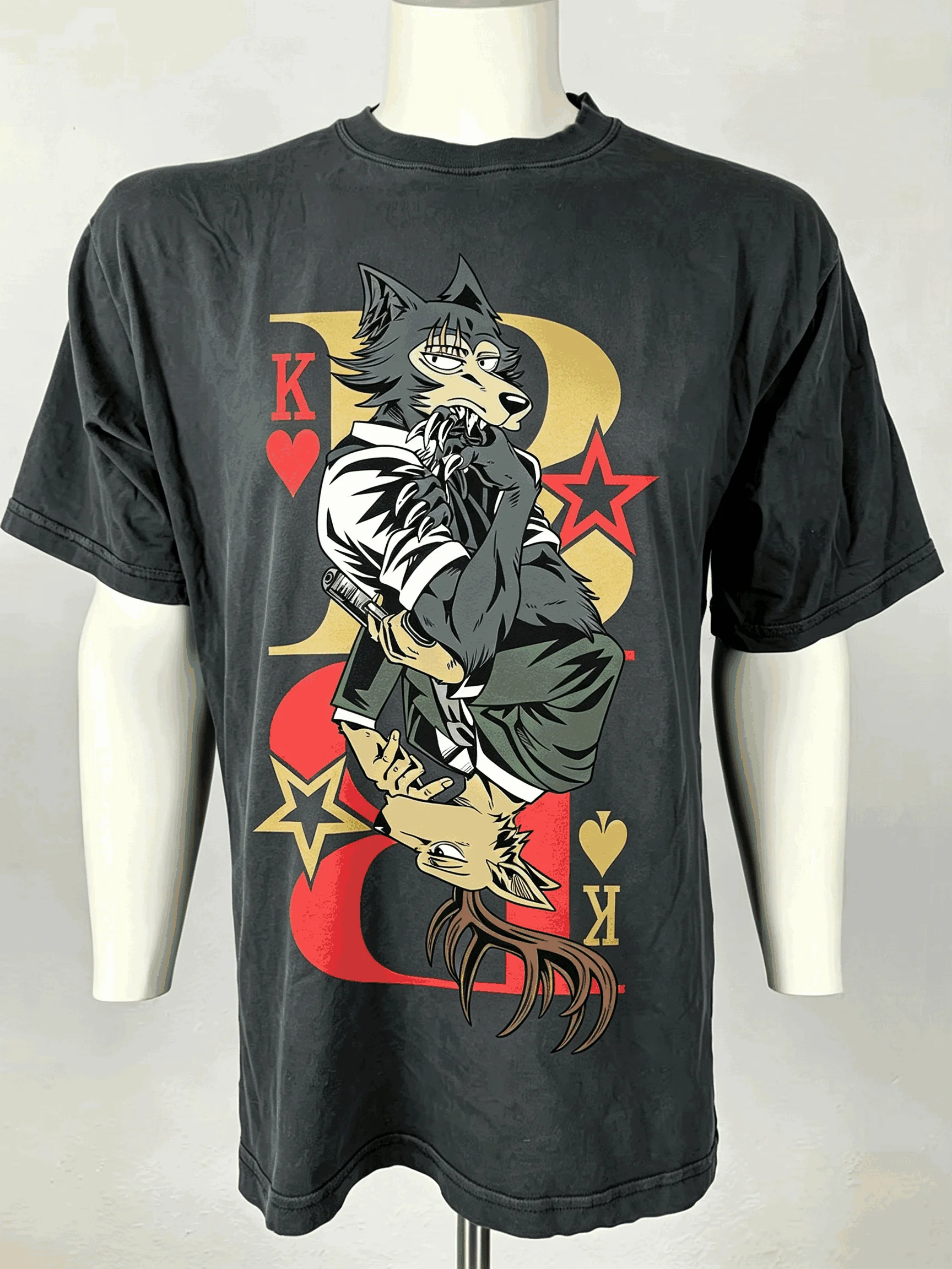BEASTARS Washed T-shirt Oversized Unisex Print T-shirts for Men Women Fashion Hip Hop Street Retro Fashion Couples Classic tee