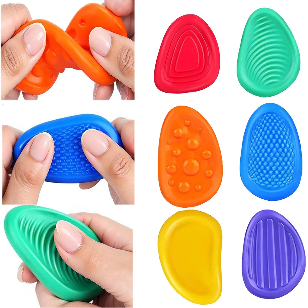 6pc Silicone Fidget Toy Sensory Stone for Kid Autism Kid Calming Toy Colorful Fingers Activity Toy Adults Anxiety Relief Toys