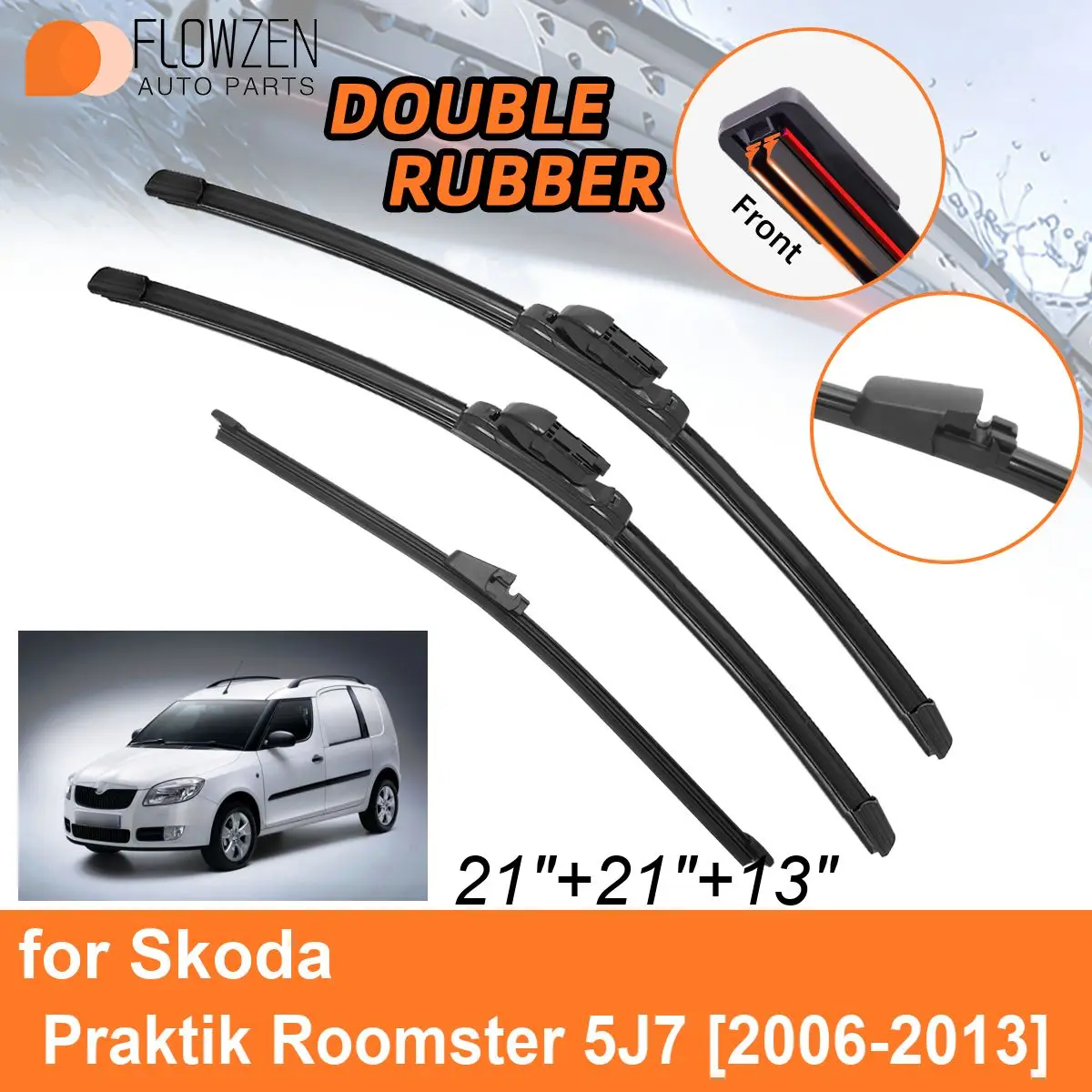 Double Rubber Car Wiper Blades for Skoda Praktik Roomster 5J7 2006-2013 Rear Blades Accessories 2008 2009 2010 2011 2012 2013