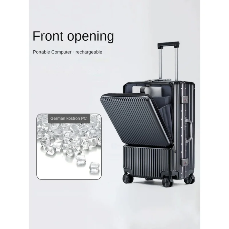 Front Fastening Luggage Multi-Functional USB Charging Password Suitcase Aluminum Frame Trolley Case Silent Wheel Boarding Bag