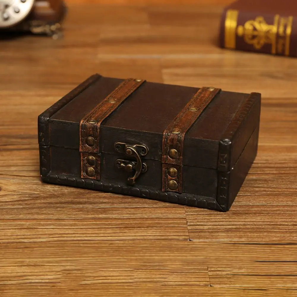 NEW Wooden Vintage Lock Treasure Chest Jewellery Storage Box Case Organizer Ring Display Vintage Gift Boxes Storage Container