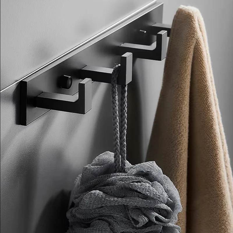 Bathroom Space Aluminum Robe Hook, Wall Mounted Clothes Hook, Wall Hanger, Black Brushed Gold Bathroom Accessories, 3-6 Hooks