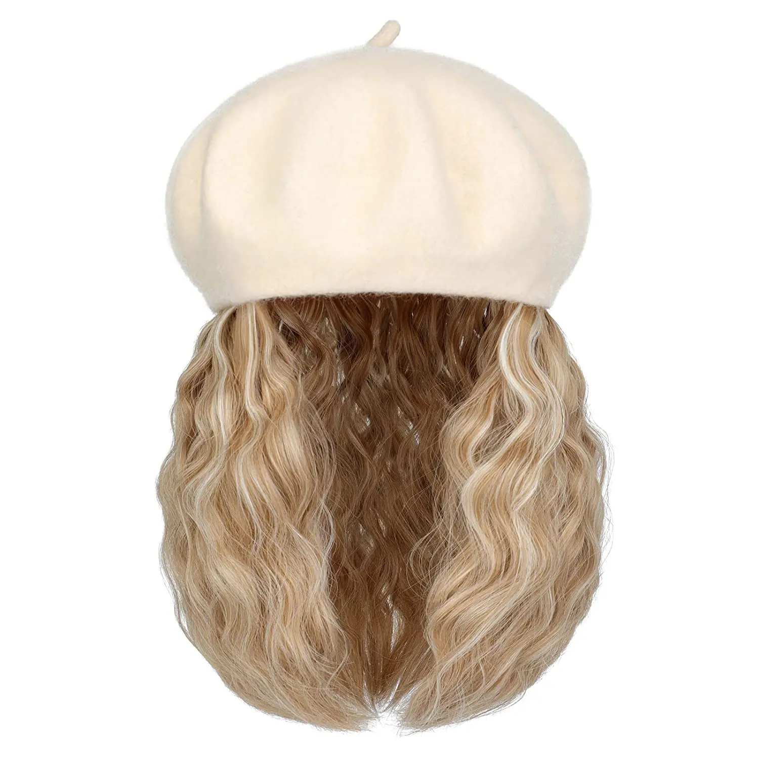 Shangzi Wave Curly Bob Hat Wig Synthetic Wigs Kinky Hat With Hair Extensions Attached 8 Inch Long Wig Hat Beret Cap Apricot
