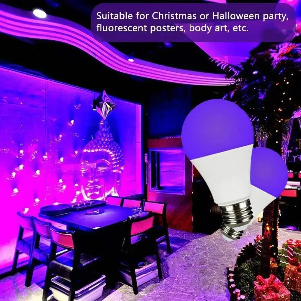 Blacklight Ultraviolet Lamp UV Purple Bulb Atmosphere 360 Glow UV Light Bulbs 10W E27 Purple Black Light Bulb Party Supplies