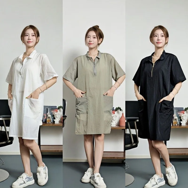 

Anti Dirty Oil Long Vest Waterproof Kitchen Apron With Pockets Women's Painting Cooking Working Pinafore Nail Salon Beauty Apron