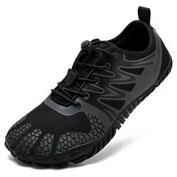HOBIBEAR Wide Toe Barefoot Shoes for Unisex Artificial Leather Outdoor Walking Sneakers Zero Drop Minimalist Elastic Band Shoes