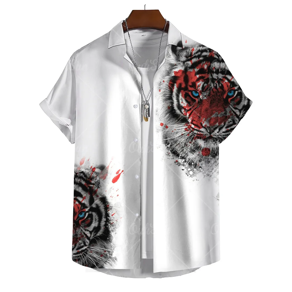 Hawaiian Man Summer Classic Tiger Style Mens Floral Shirt 3d Print High-Quality Men\'S Clothing Designer Short Sleeved Beach Y2k