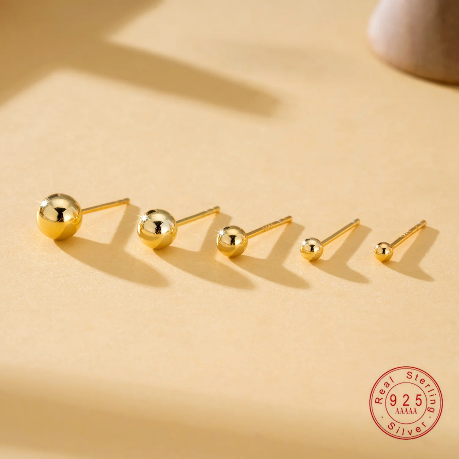 

925 Sterling Silver Ball Stud Earrings, Multiple Sizes Minimalist Round Bead Earrings for Women Men, Hypoallergenic Fine Jewelr