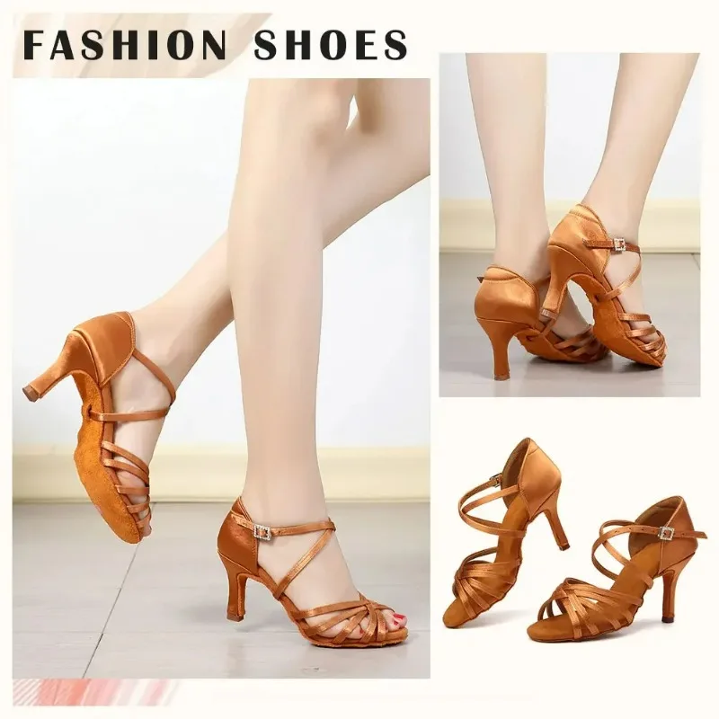 Zapatos de baile latino para mujer, Sandalias de tacón alto de salón, suela suave, Tango, Salsa, fiesta, novedad