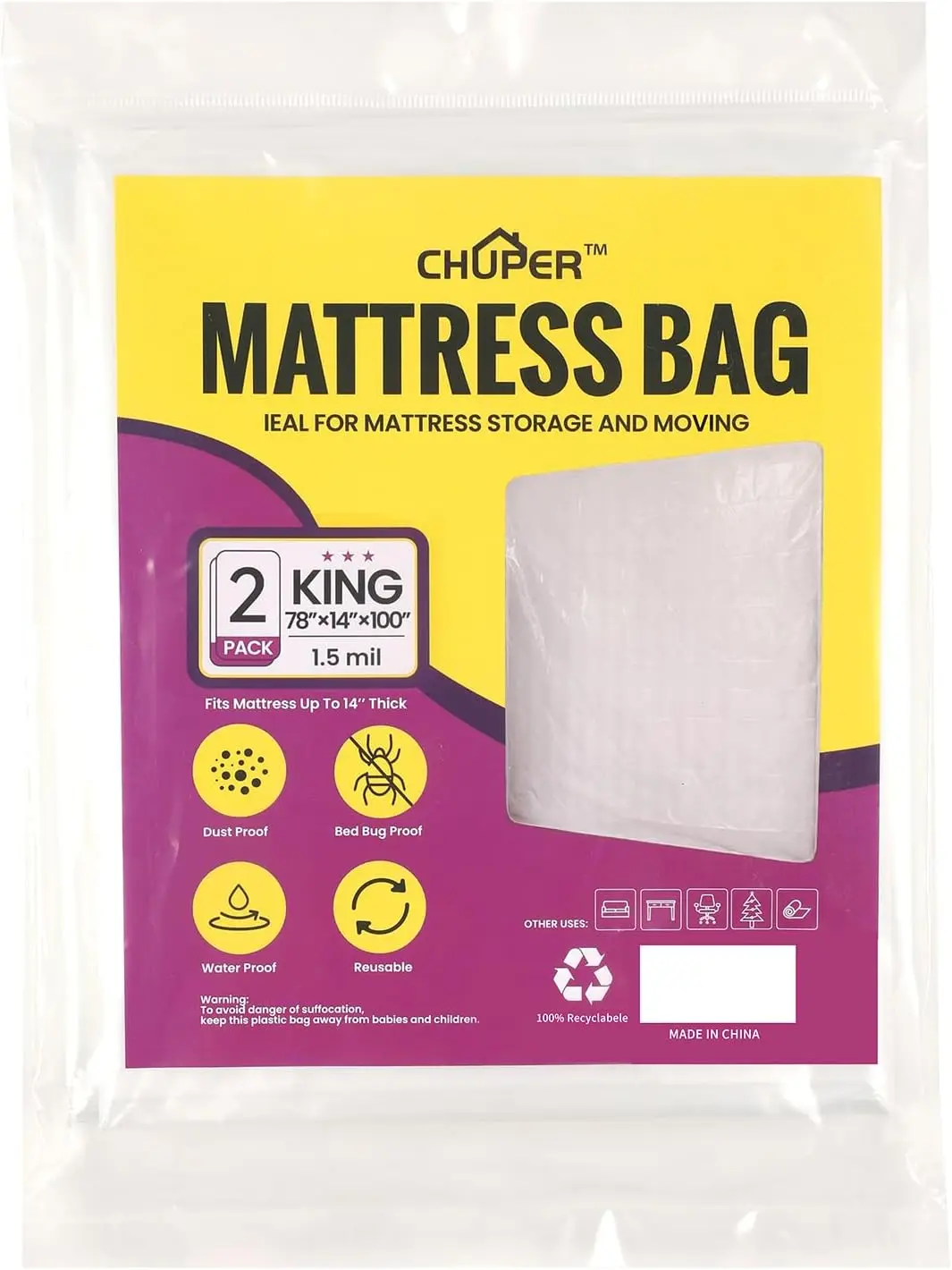 

Сумка для матраса Pa King/California King для переезда, водонепроницаемый пластиковый чехол для матраса и сумка для матраса для утилизации