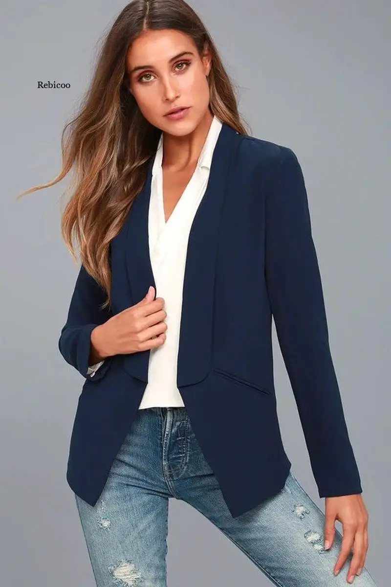 2022 new temperament women's coat top solid color slim long-sleeved solid color small suit