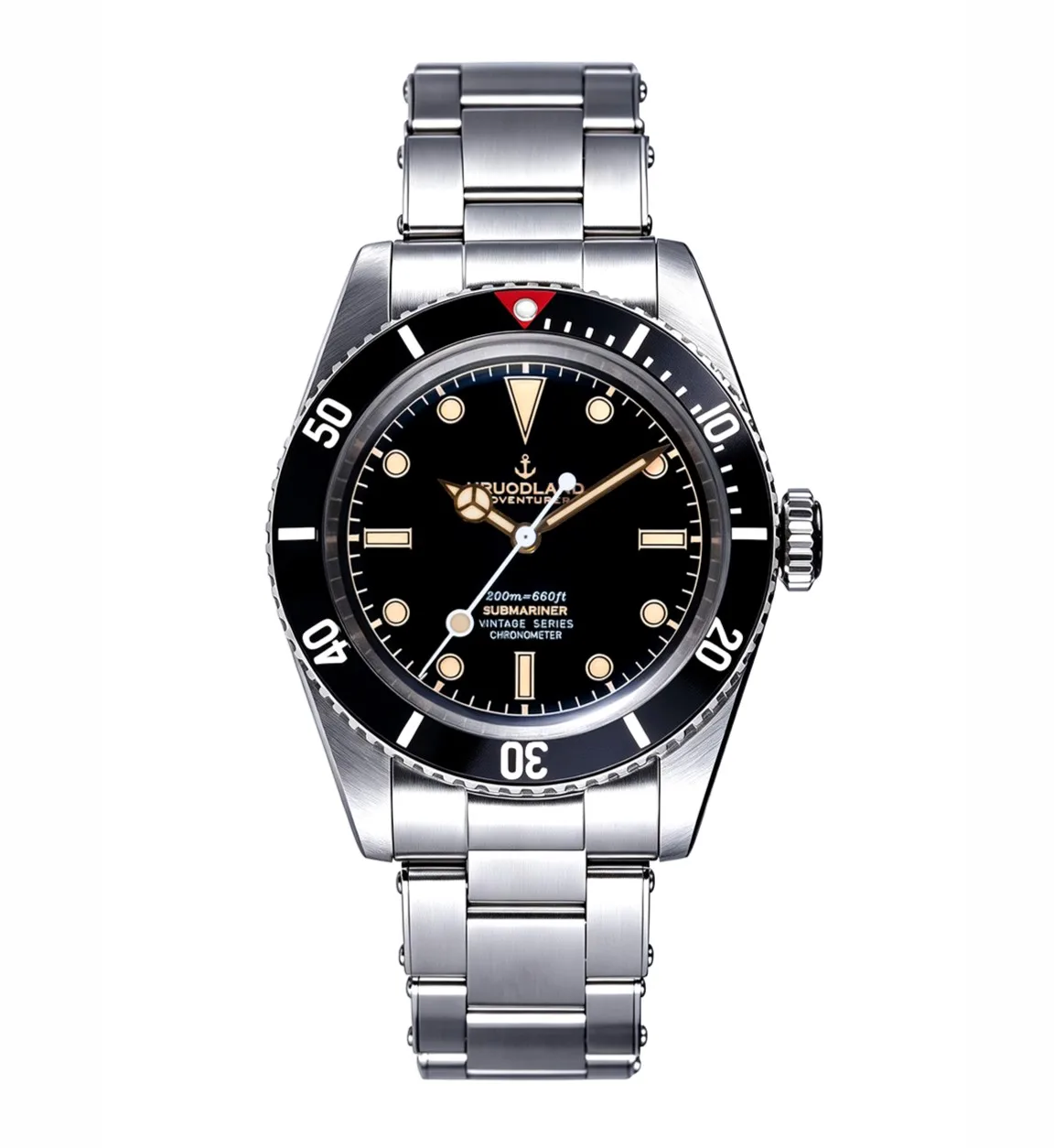 Hruodland Men Automatic Watch 38.5mm Military Mechanical Wristwatch Diver 200m Waterproof BGW-9 Luminous Sapphire Mirror PT5000