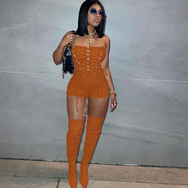 Lace Up Sexy Jumpsuit Women Club Outfits Elegant Romper Shorts Jumpsuit Bodycon Playsuit One Piece Summer Overalls for Women