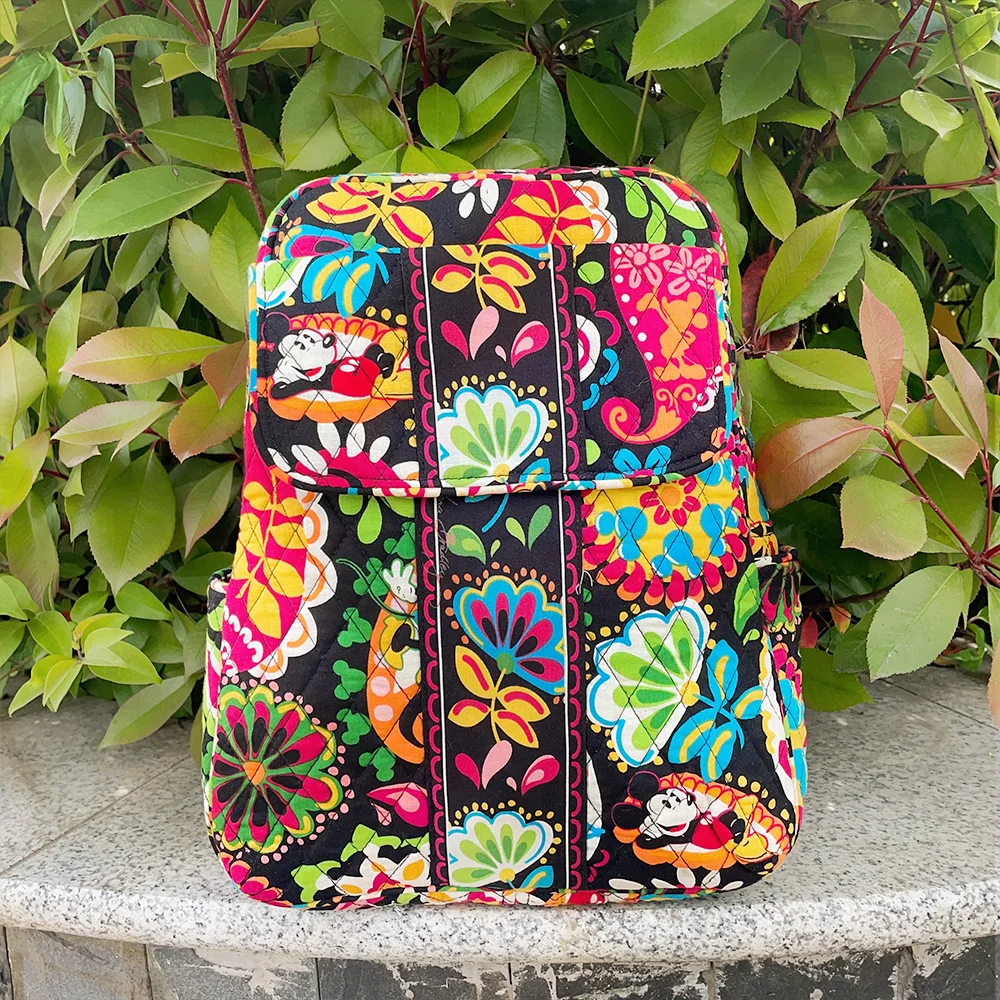 VB limited edition floral double shoulder backpack, pure cotton backpack, travel backpack