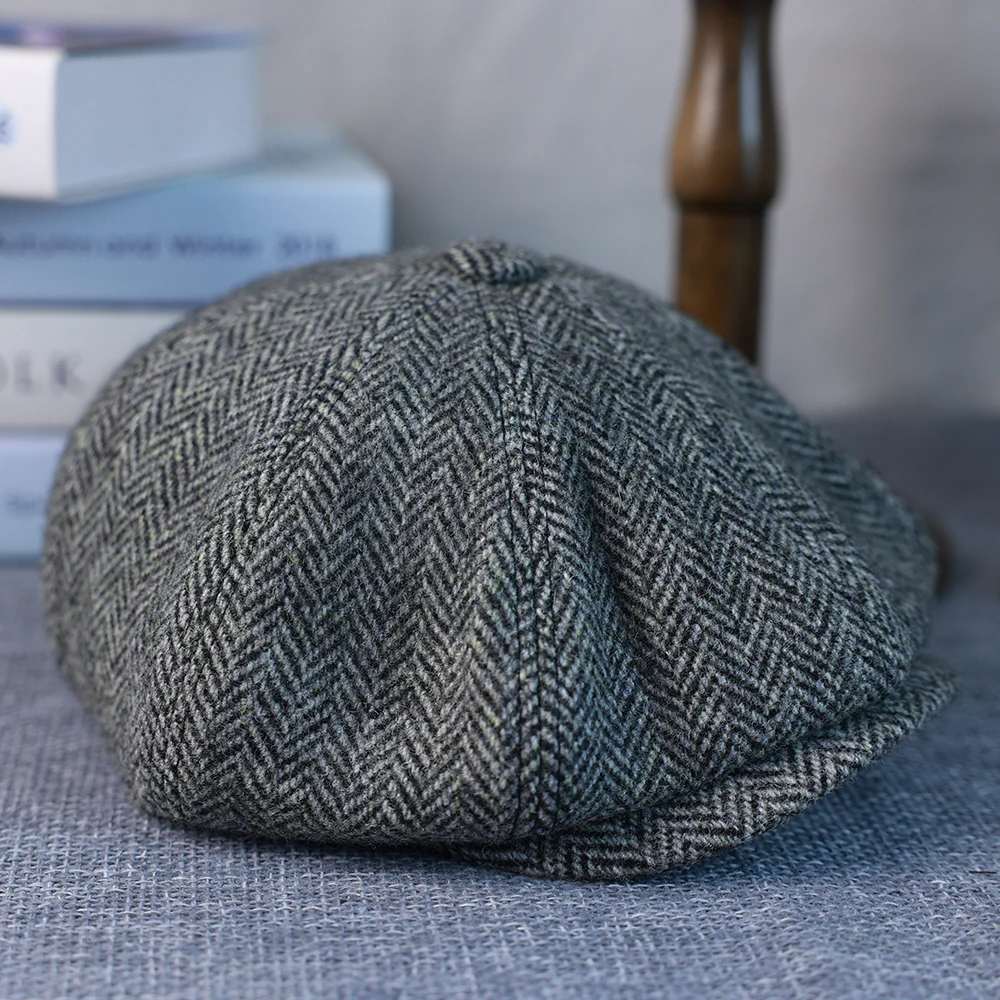 Men's Wool cap Top Grade Men's Newsboy Hats Vintage Herringbone Octagon Cap Women Berets Gatsby Flat Hat 011