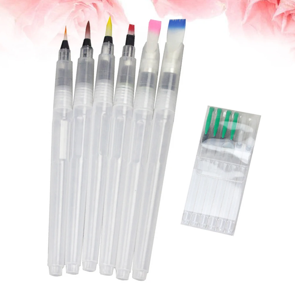 

6pcs Watercolor Brush Set Premium Water Storage Paint Brush Pens Leakproof Easy Clean Refillable Art Drawing Painting Home