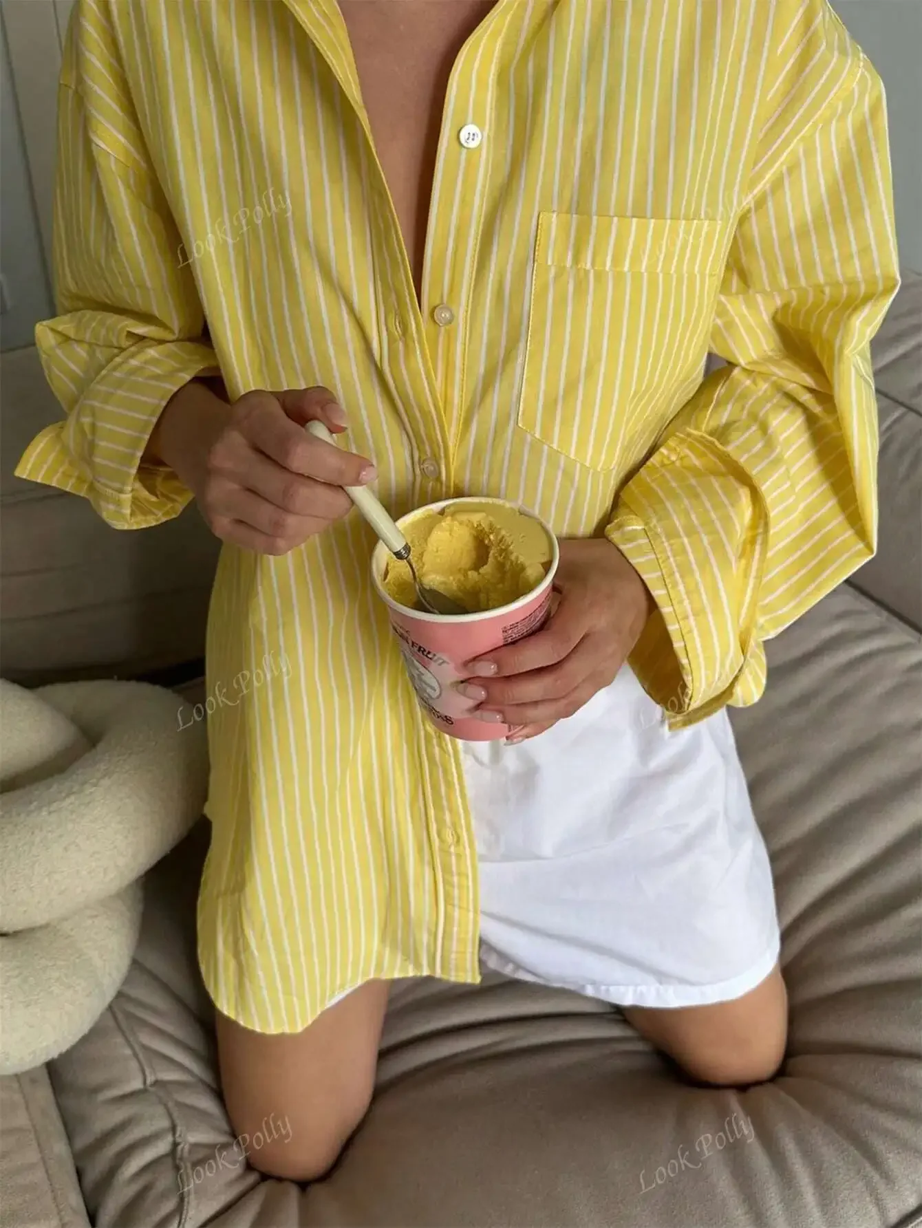 

2025 Новый высококачественный модный ранняя осень, новый женский кардиган, полосатая рубашка с длинными рукавами в европейском и американском стиле