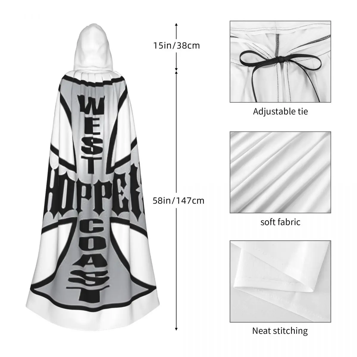 Personalized West Coast Iron Cross Choppers Long Hooded Cloak Witch Medieval Costume Cosplay Cape HalloweenVampire Adult Unisex - view 5