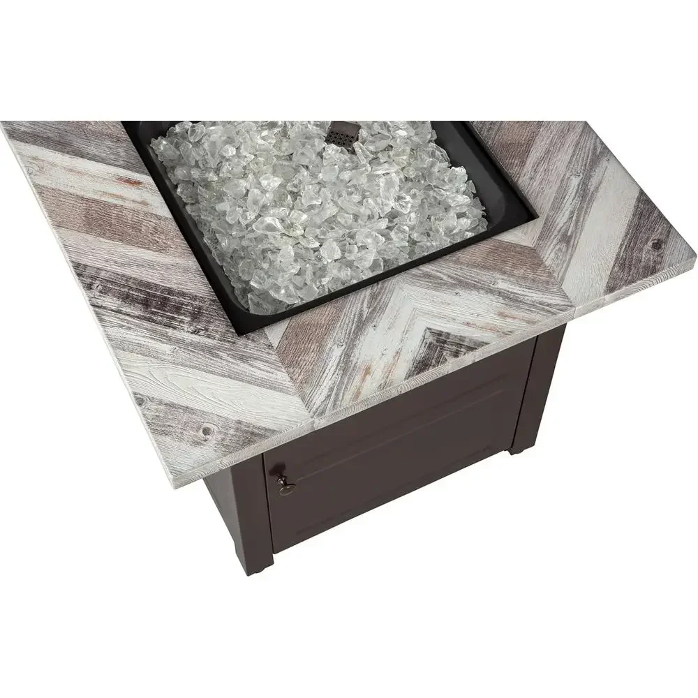 30 Square Outdoor Propane Fire Pit with White Fire Glass, Table Insert, and Protective Cover
