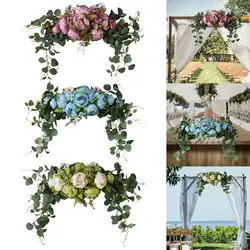 Artificial Arch Flowers Silk Rose Wreath Ring Wall Door Lintel Flower Trim Mirror Flower Garland Hanging Wedding Background Prop