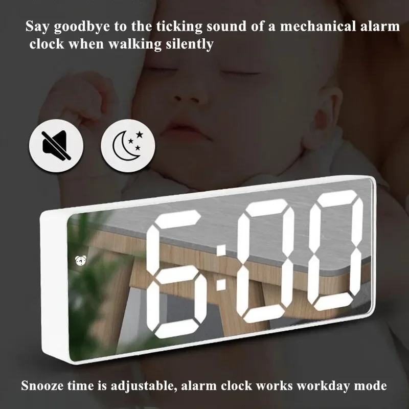 Minimalist LED Electronic Alarm Clock, Stylish Tabletop Decor for Bedroom Living Room Dual use of plug-in & battery operated