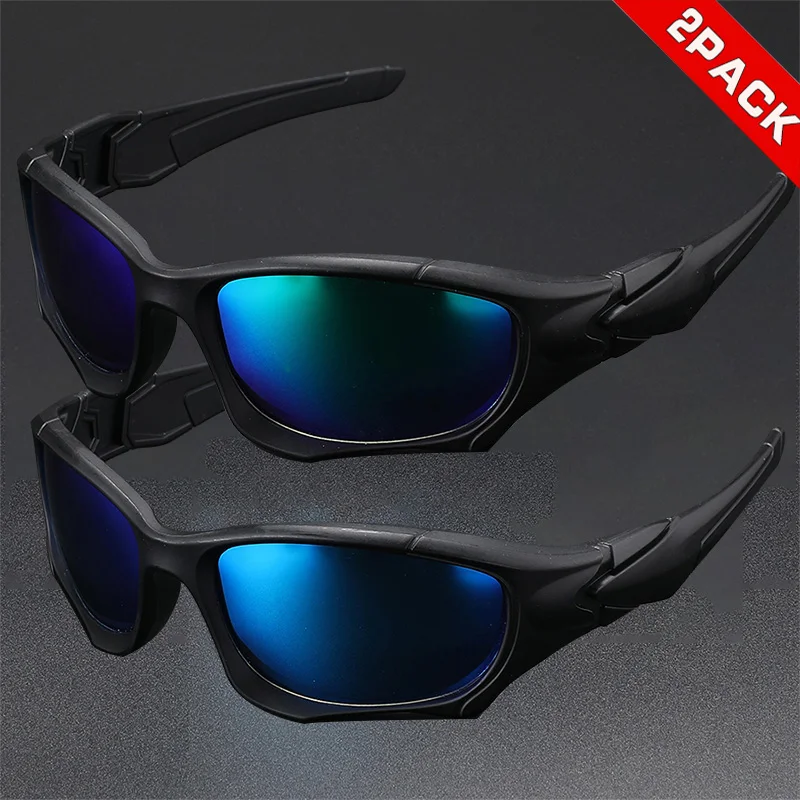 2 Paar polarisierte Sonnenbrillen für Outdoor-Sportarten, Unisex, winddicht, UV-Schutz, Radfahren, Fahren, Angeln, mit bunten Gläsern