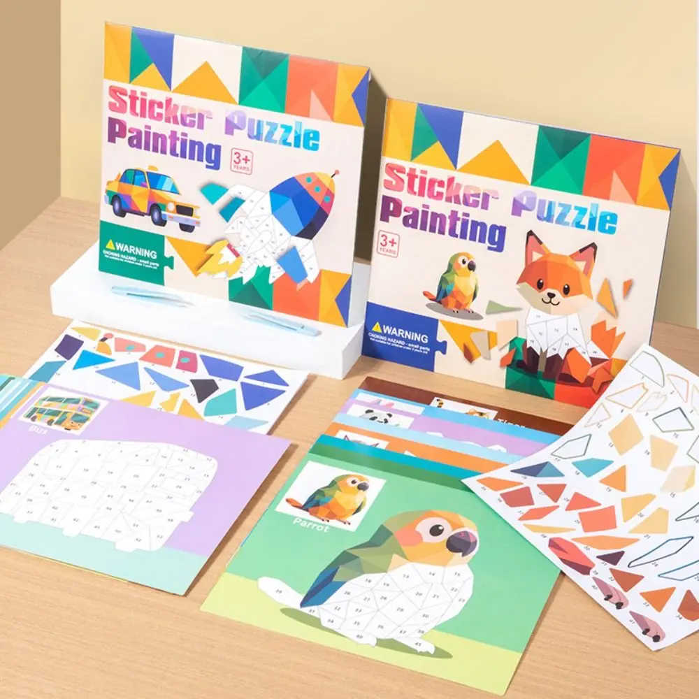 

Paper 3D Geometric Sticker Books Educational Toys Montessori DIY Paste Material Kit Cute Handmade Animals Sticker Book Toddlers