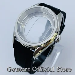 Goutent 38mm Silver Sapphire Glass Watch Case Black Rubber Strap Fit NH35 NH36 ETA2824 PT5000 Automatic Movement