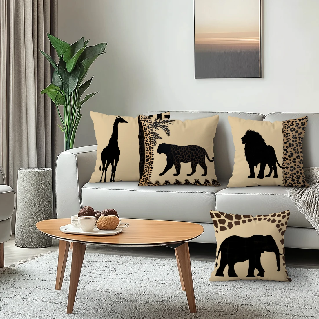 African grassland animal silhouette Cushions Pillowcase Polyester Cushion Cover Throw Pillow Home Sofa Decoration Pillowcover