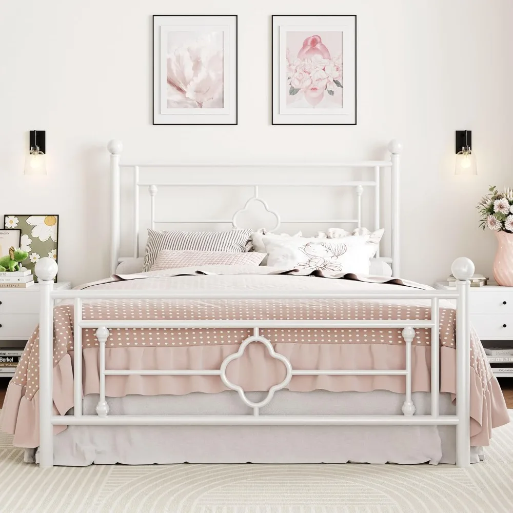 

SHA CERLIN 14 Inches Queen Size Metal Platform Bed Frame/Vintage Iron-Art Headboard and Footboard/Mattress Foundation for Storag
