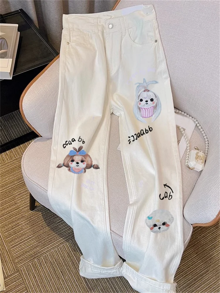 

Прямые джинсы с высокой талией и принтом Heavy-Du fiti, мужские летние повседневные длинные брюки свободного покроя для похудения