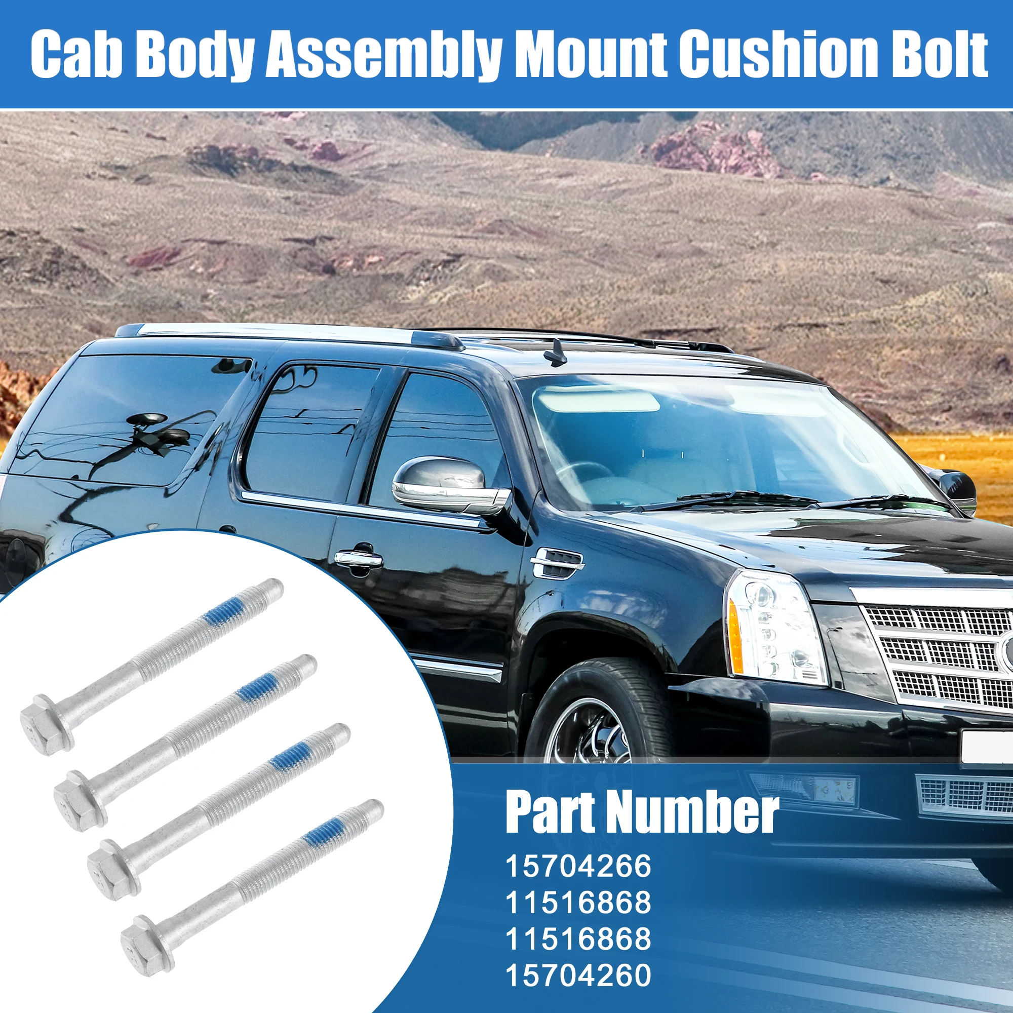 Cab Body Assembly Mount Cushion Bolt No.15704260 4 Pcs For Cadillac Escalade 2000 2002-2004 Metal Silver For GMC Yukon 2000-2004