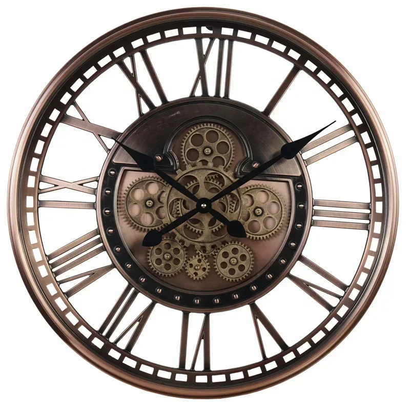 TT1175 Amazon Hot Selling Large Size Roman Numerals Farmhouse Big Wall Clock Stainless Steel Strips Old Clock 21 Inch