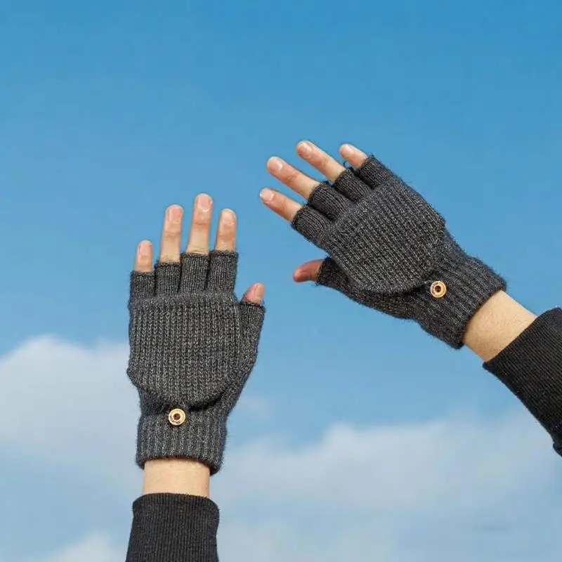 

Striped Flip Top Woolen Gloves Exposed Finger Women Knitted Flip Fingerless Thick Glove Winter Warm Thickening Mittens