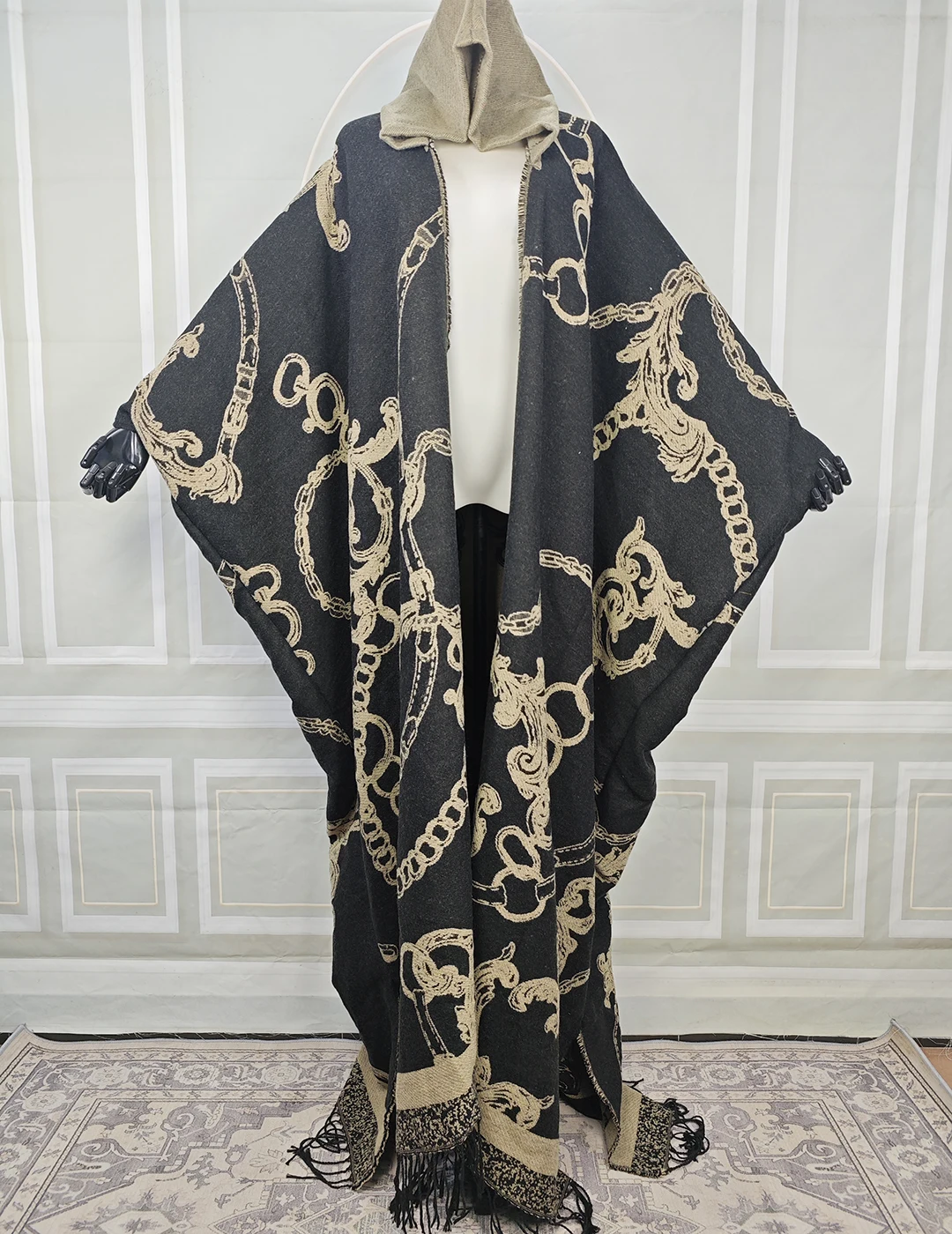 

Women's Winter Printed Loose Hooded Cardigans Plus Poncho Muslim Kimonos In Ethnic style African Blogger Warm Casual Robe