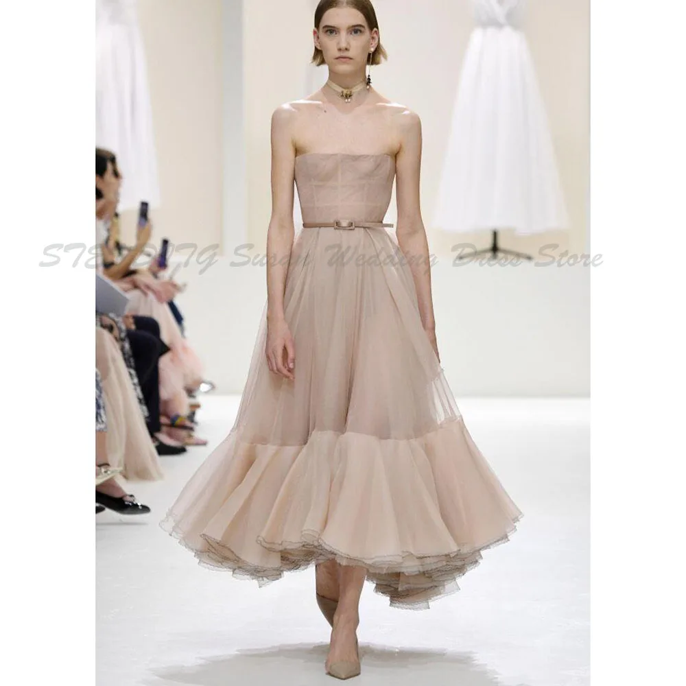 Fashion Prom Party Dress Women Strapless Sleeveless A Line Alliques High Quality Floor Length Banquet Celebrity Female Girl Gown