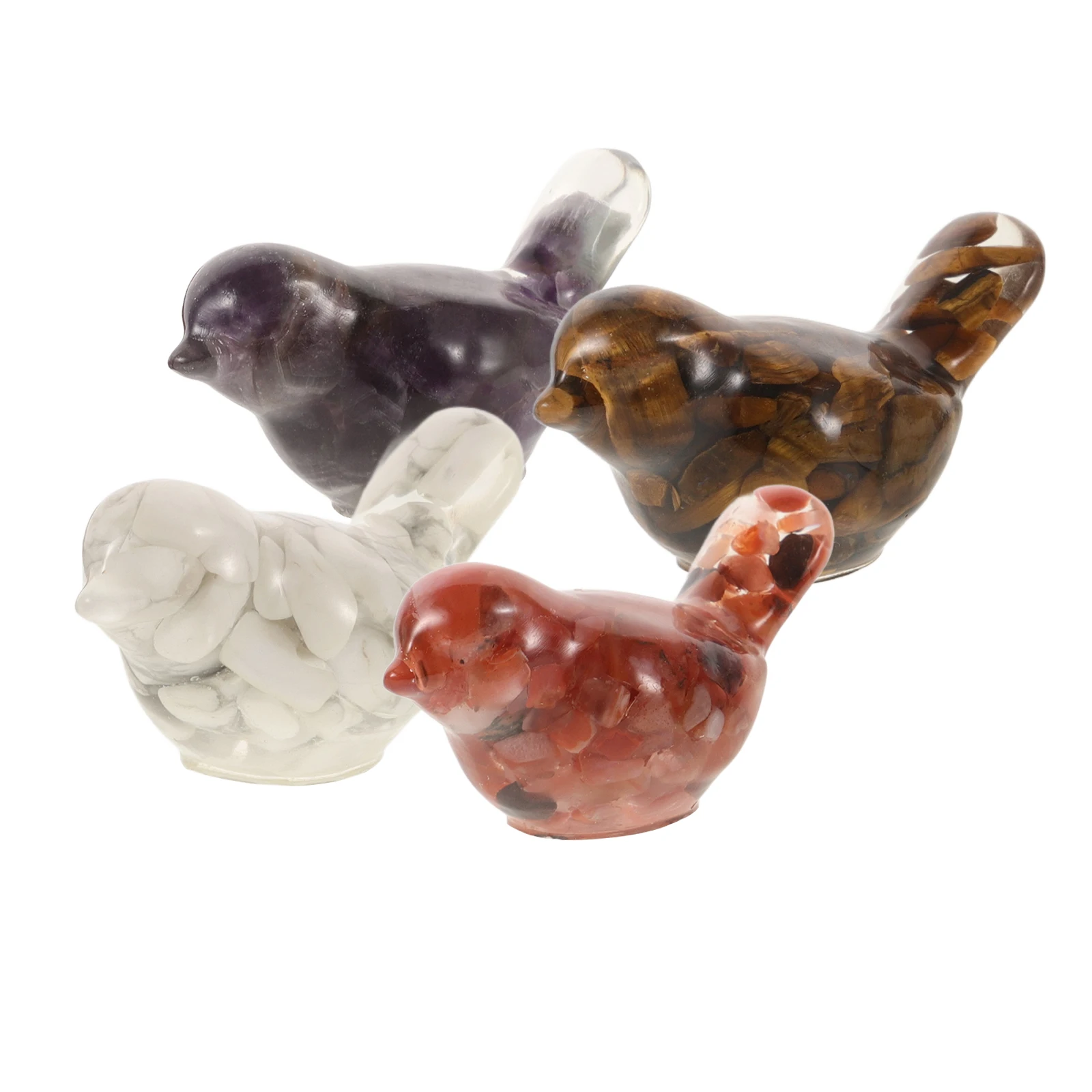 

4pcs Crystal Birds Home Decor White Turquoise Purple Eye Red Agate Resin Figurines Miniature Lifelike