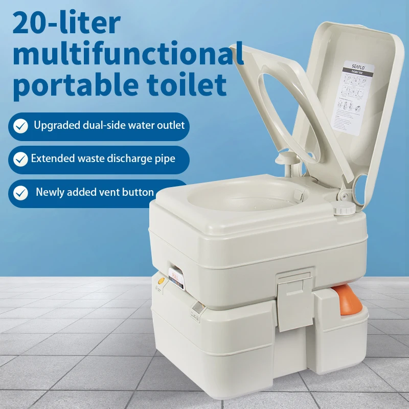 

Портативный смывной унитаз SEAFLO для кемпинга на открытом воздухе, 20 л, для автофургонов/лодок, устойчивый к запахам и пожилым людям