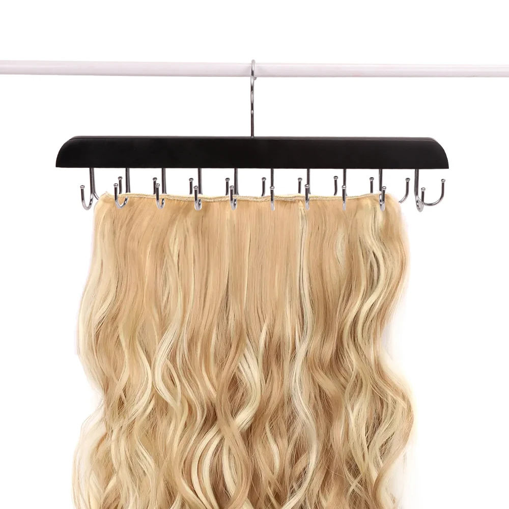Haarverlängerungsbügel, schwarze Burlywood-Hosen, Rock, Kleiderbügel, 20 Haken, doppelseitige Haarverlängerungshalterung, Clip-Ins, Haar-Organizer