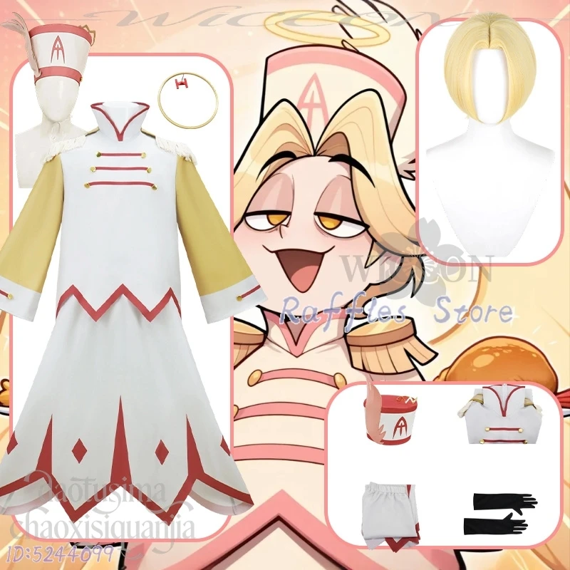 

Abel Cosplay Anime Hotel Demon Hassbbin Costume Kawaii White Red Angle Uniform Hat Wigs Angle Halo Christmas Halloween Party Cos