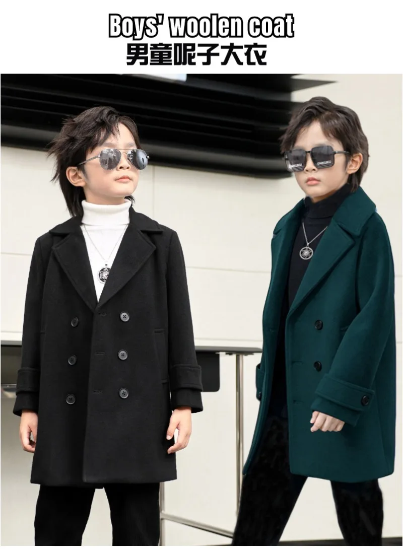 OLEKID Jungen Herbst Winter Doppelreihiger Mantel Kinder Einfarbige Wolljacke Kinder Oberbekleidung Kleinkind Teenager Überziehmantel 2-14 Jahre – Detail 13