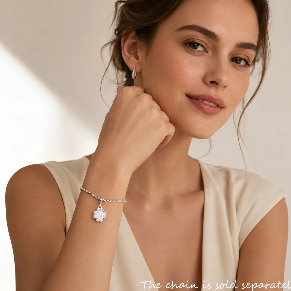 Kleeblatt-Muschel-Design-Charm-Anhänger für Damen und Mädchen, 925er Sterlingsilber, glücklicher Modeschmuck, Accessoires, Party-Geschenk – Detail 2