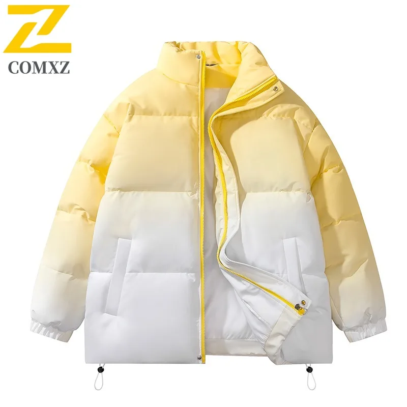 COMXZ 2025 الرجال النساء زوجين الوقوف طوق التدرج سترة قطن الشتاء فضفاضة تناسب العصرية المتخصصة تصميم معطف خفيف الوزن #2
