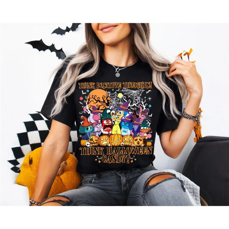 ديزني داخل خارج الهالوين تي شيرت المرأة القطن الخالص تي شيرت جديد الرجال والنساء عارضة أزياء الشارع ارتداء #2