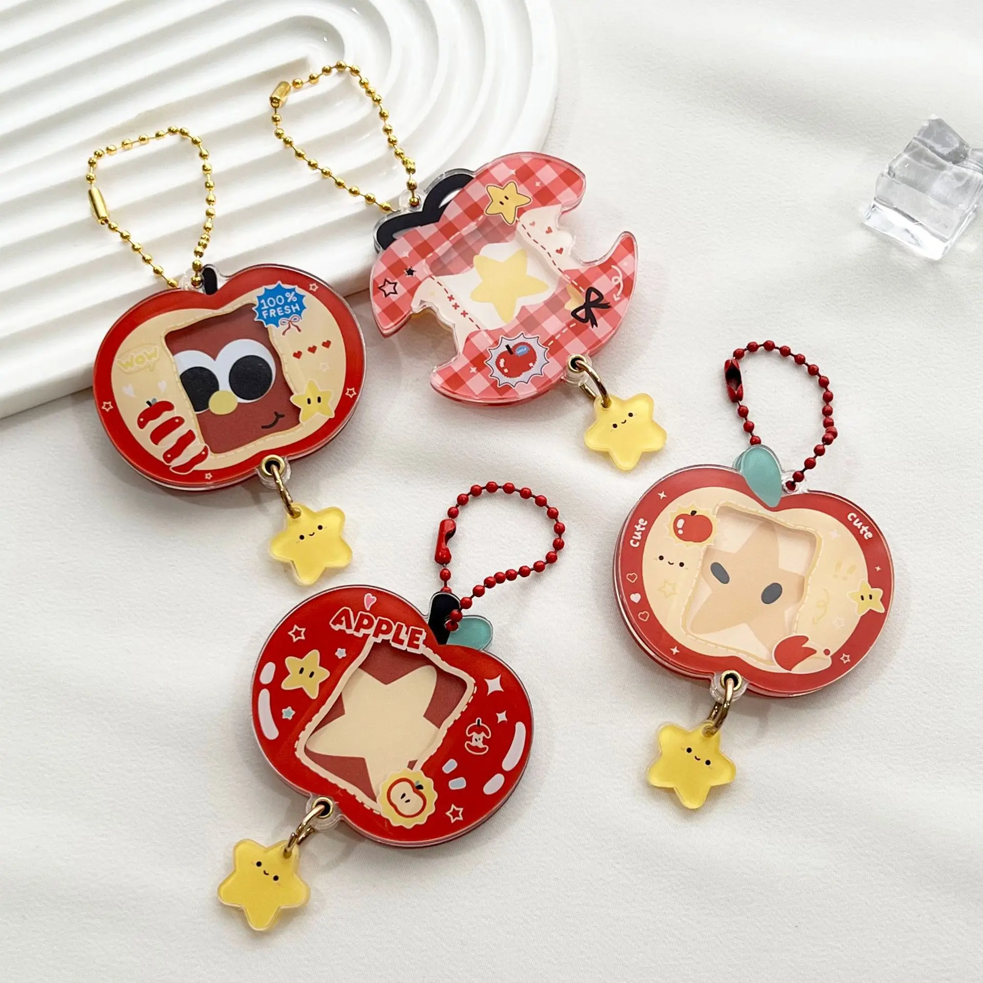 

Cute Apple 1-inch ID Photo for Kpop Star Idol Card Holder Acrylic Sliding Photo Frame Keychain