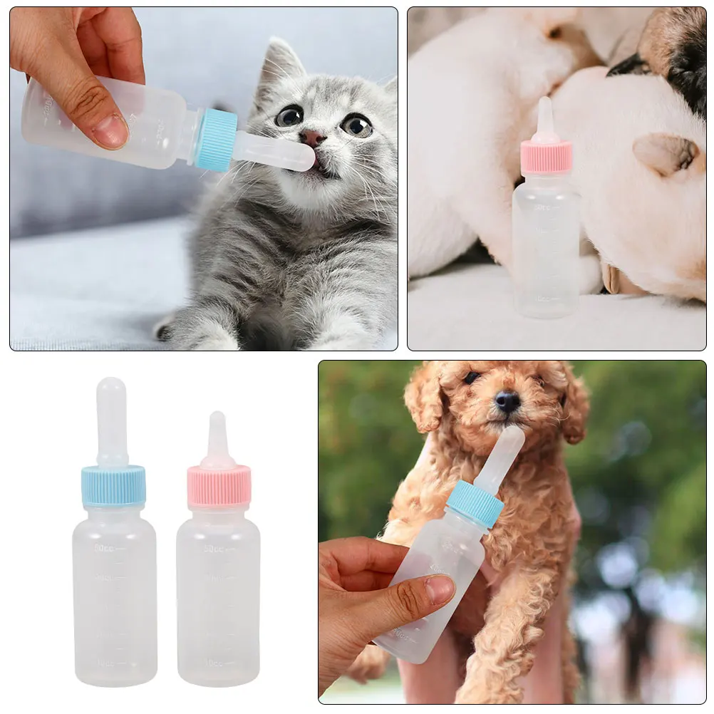 

2Pcs Pet Milk Bottles Silicone Nursing Feeder Kitten Puppy Small Animal Milk Replacement Bottle Feeding Bottle
