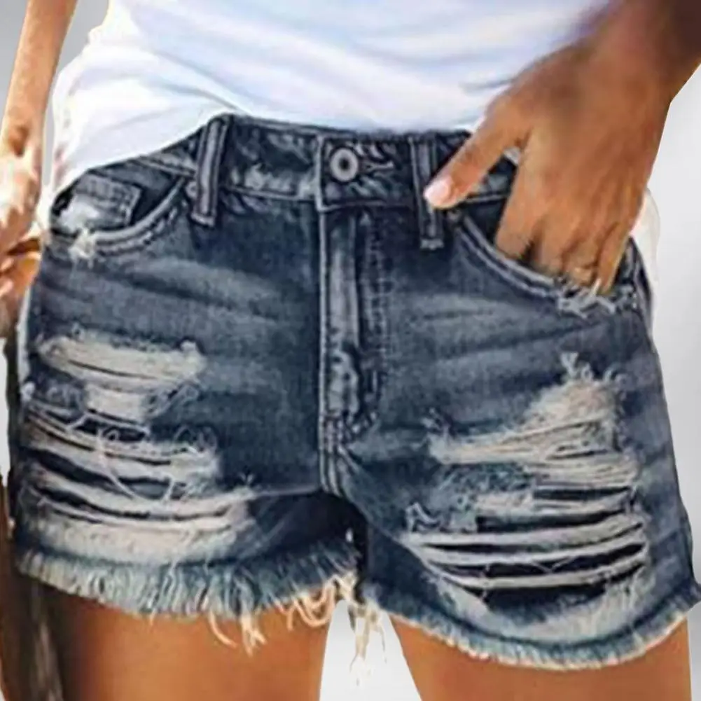 Womens Pocket Jean Short High Waist Short Lady Denim Shorts Female Hole Bottom Casual Slim Tassel Button Jeans Shorts 2022 шорты