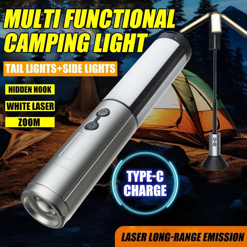 High Bright LED Camping Light 2 in 1 USB Rechargeable Zoom Camping Lantern\\Flashlight with Stand Base Emergency Camping Lamp