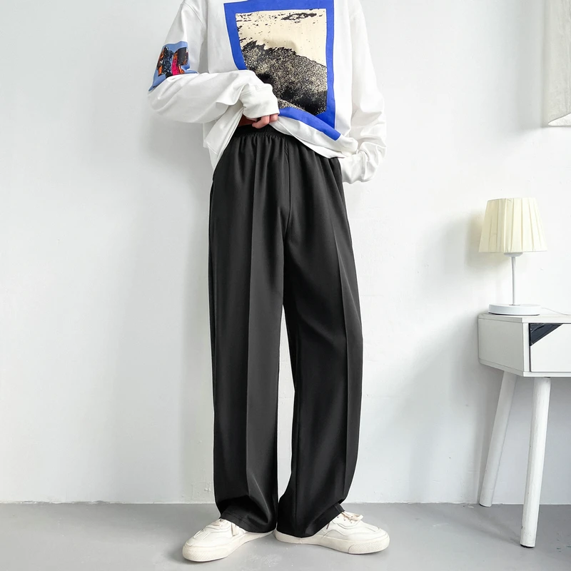 

Summer Thin Pants Men Fashion Gray Black Casual Ice Silk Pants Men Streetwear Korean Loose Straight Wide Leg Pants Mens Trousers