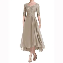 Half Sleeves Mother Of The Bride Dresses Beaded Lace Prom Dress Chiffon Groom Mother Evening Dress